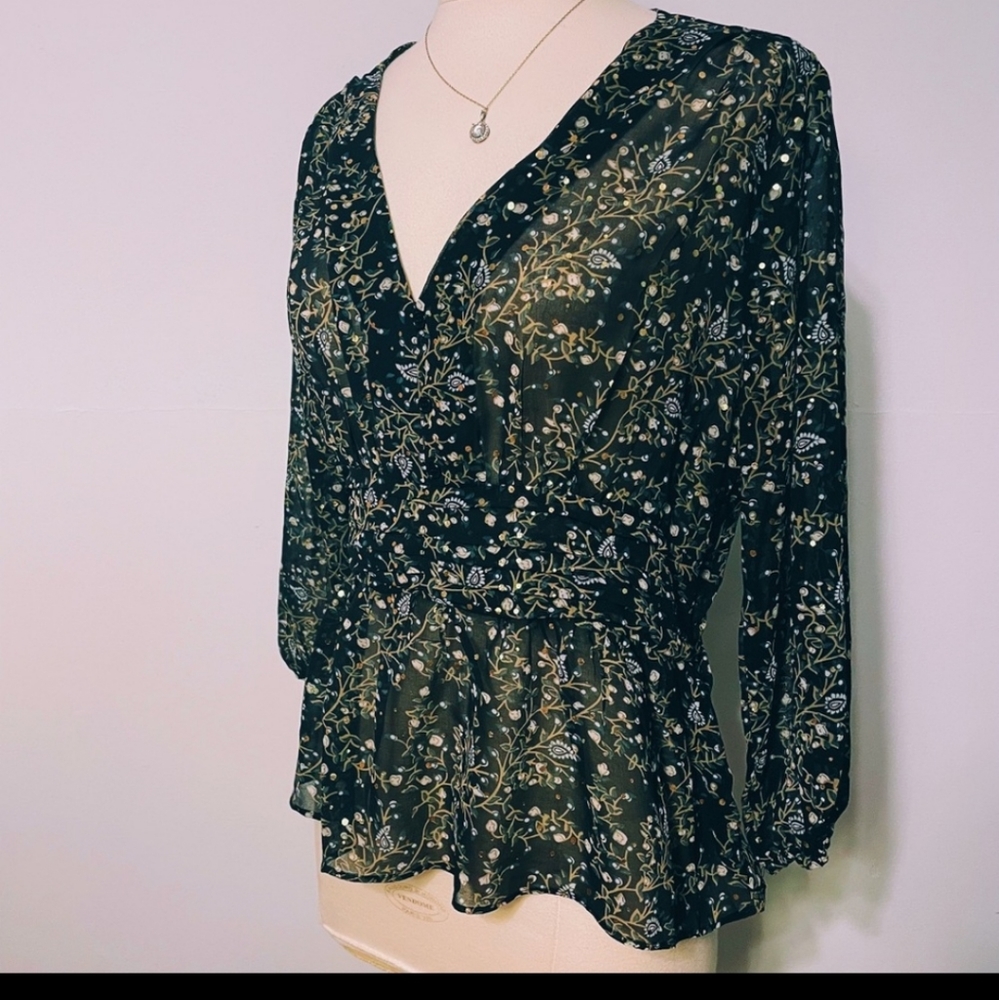 LNV Sheer Floral Poplum Top, Like New